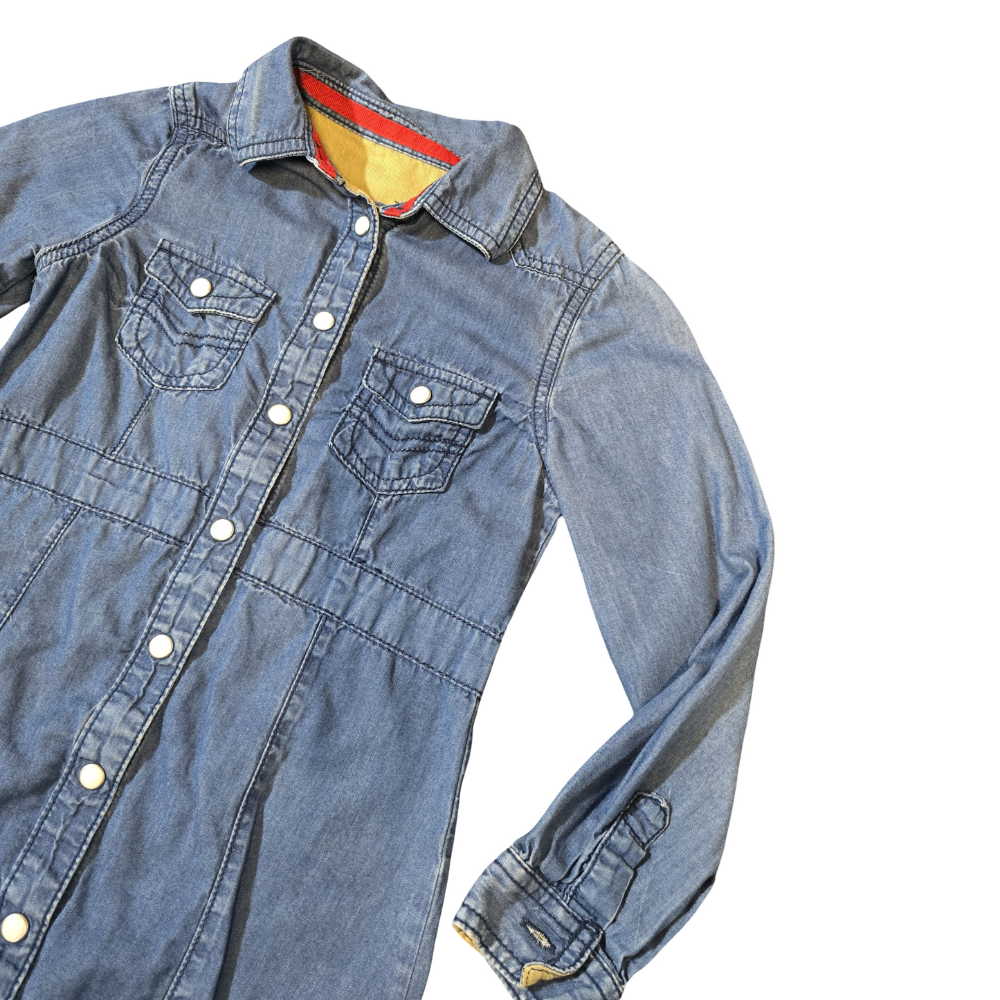 Mothercare Girls’ Blue Denim Dress – Age 5–6 Years – Long Sleeve Popper Style