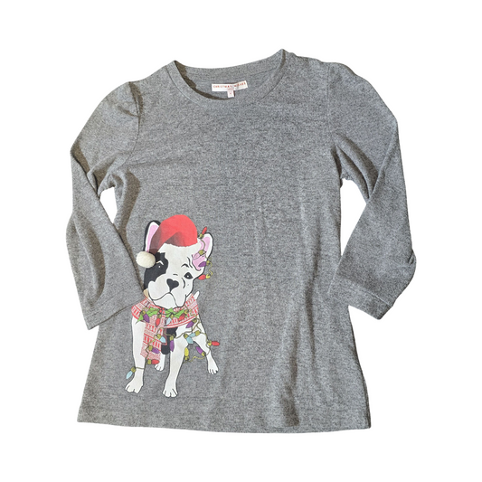 Next Grey 3/4 Sleeve Christmas Dog Top – Size 8 – Festive Print Tee