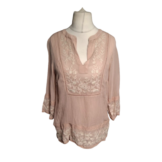 Monsoon Light Pink Embroidered Blouse – Size 12 – 100% Viscose – NWT RRP £49