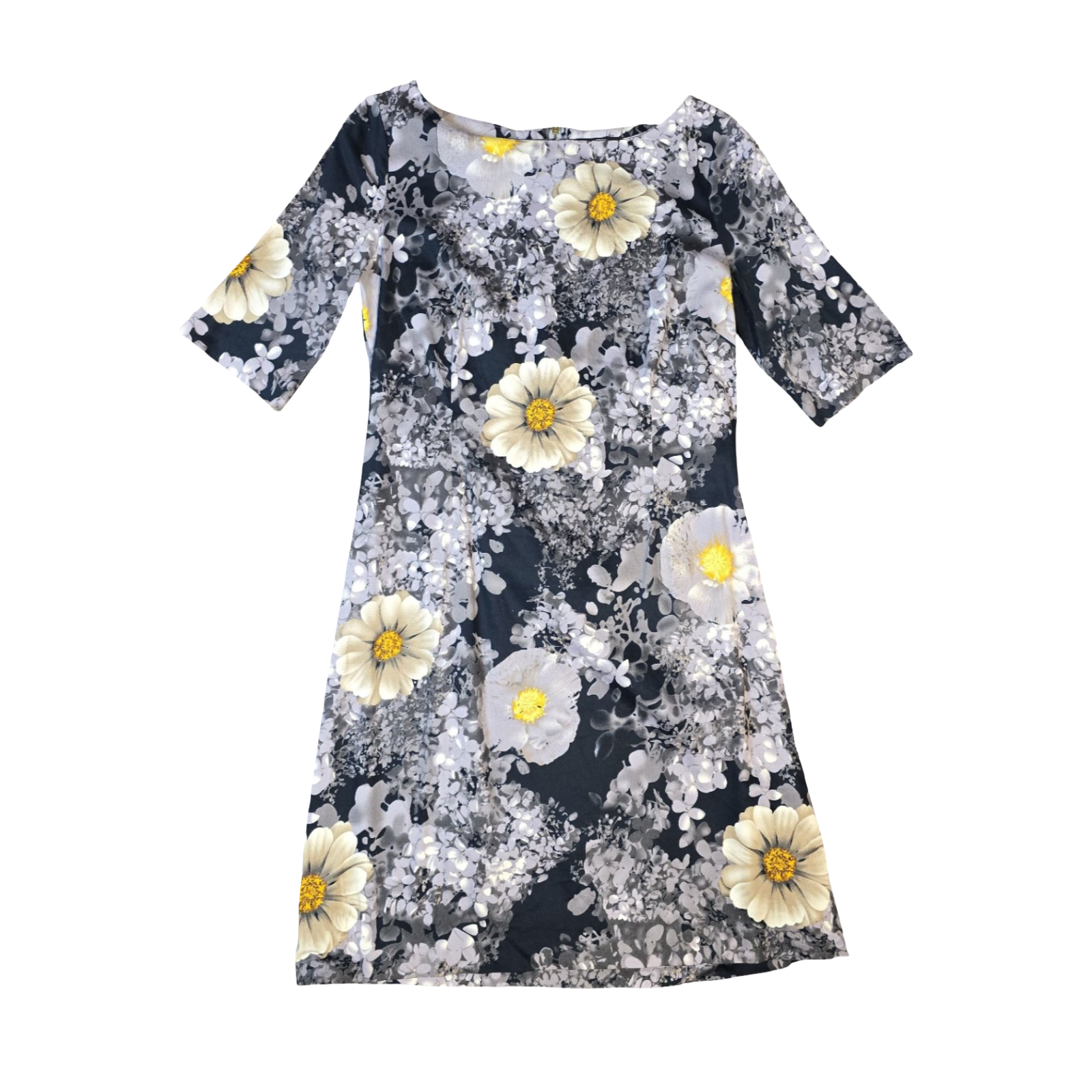 bcbgmaxazria Dress NavyGrey & Yellow Size M UK size 10 Floral Causal 