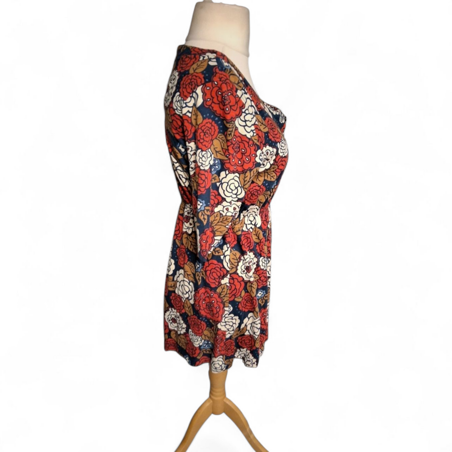 Weird Fish Navy Red & White Floral Tunic Top – Size 14 – ¾ Sleeve Cotton Modal