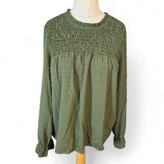 Shein Khaki Embossed Long Blouse – Size L (Good Fit size 14/16)