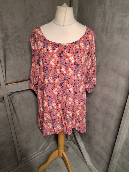 Sugar Crisp Pink Floral Cotton Tunic Top – Size XL (UK 18/20) 🌸
