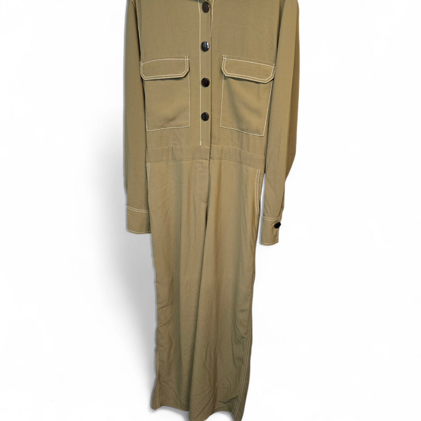 Elli White Khaki Green Utility Jumpsuit – Size L (UK size 12) – Flared Leg & Chest Pockets