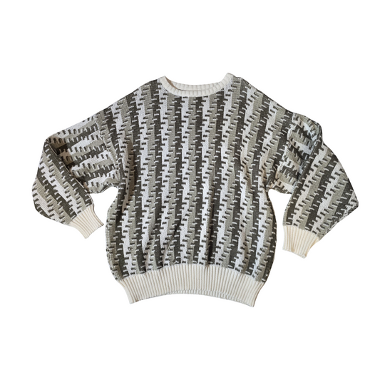 Vintage Avanti Grey White Beige Knit Jumper – Men’s Relaxed Fit – Retro Style