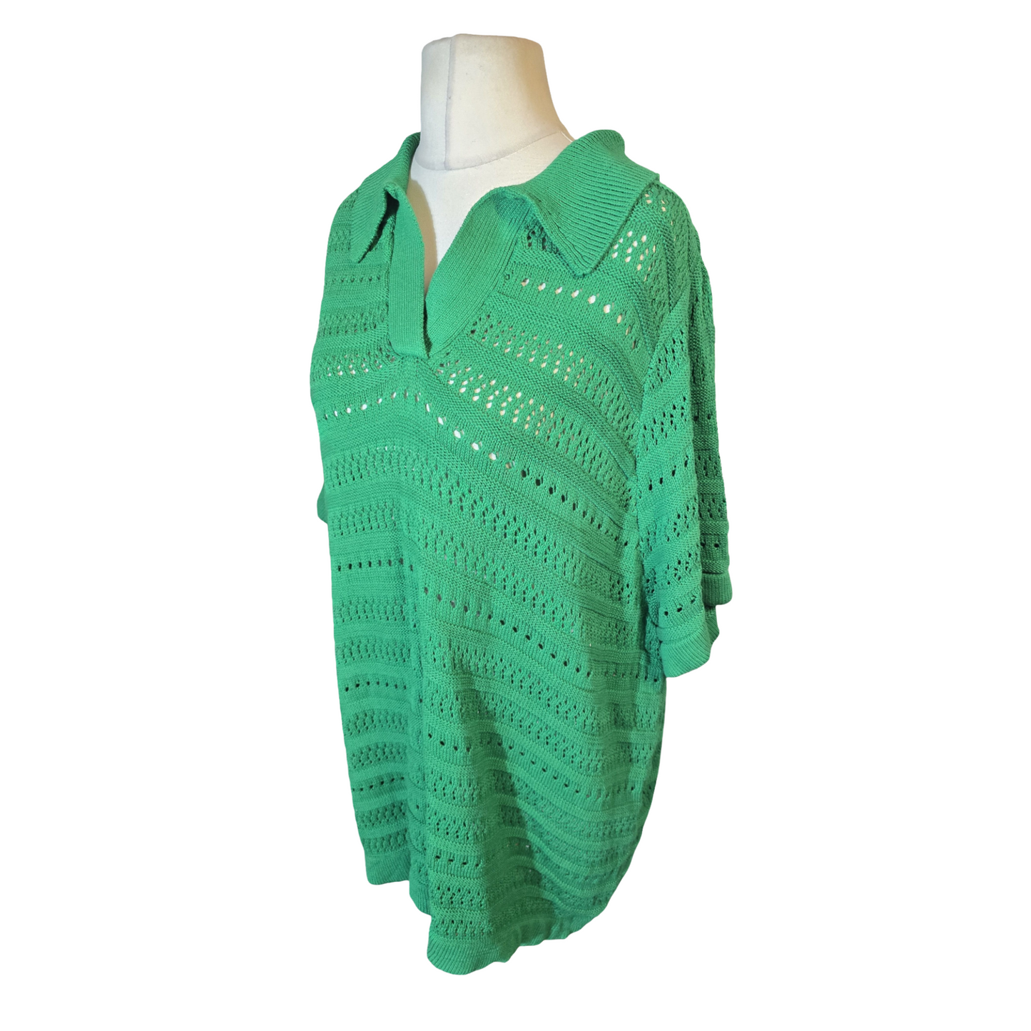 JD Williams Green Crochet Knit Collared Jumper – Short Sleeve – Size 24/26