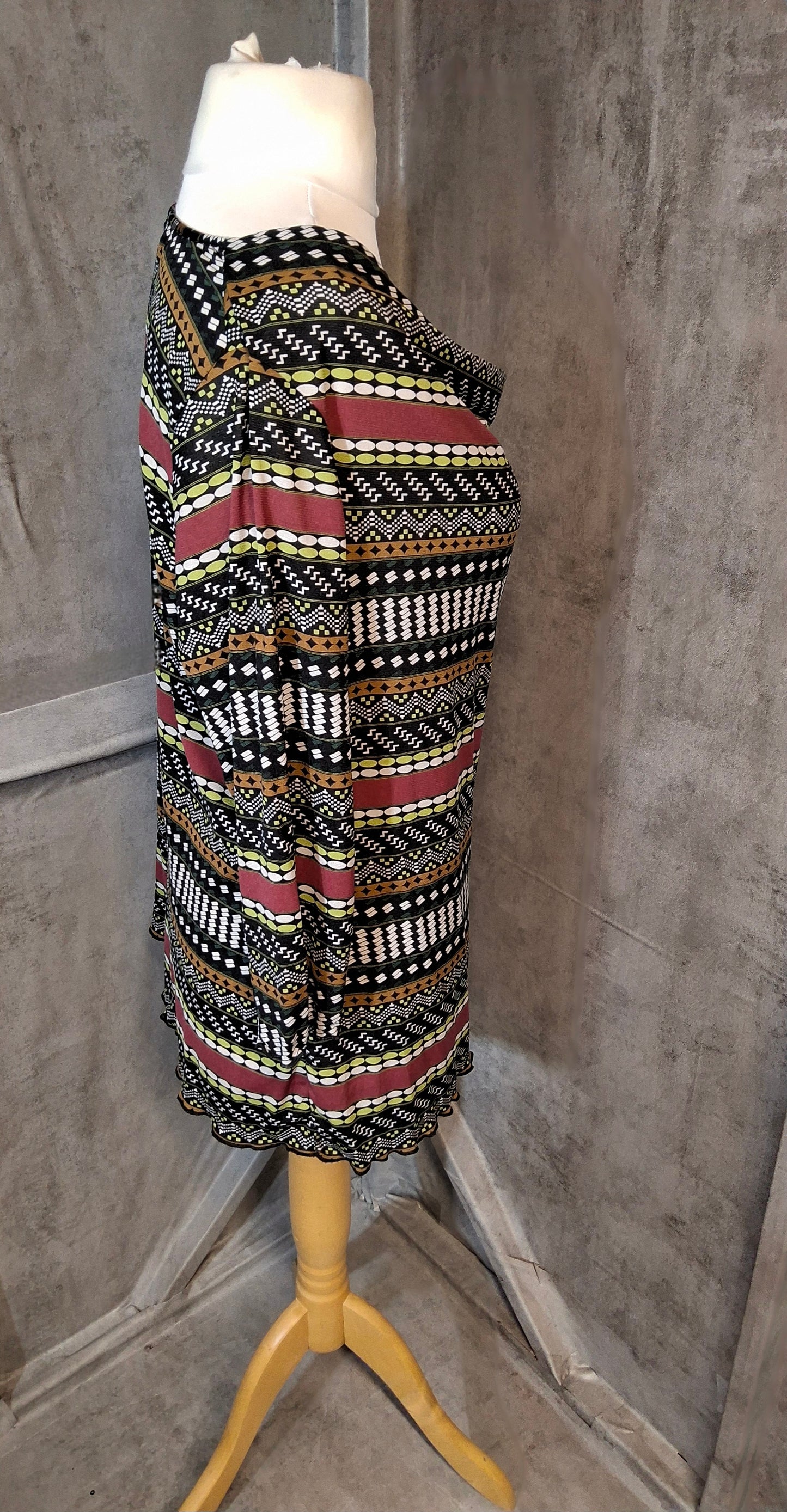 Per Una Multicoloured Patterned Stretch Top – Size 20, 3/4 Sleeves, Polyamide