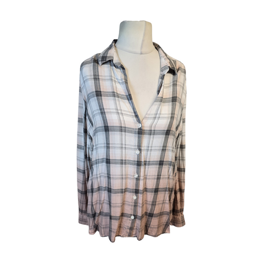 Next Coral & Cream Checked Ombre Oversized Shirt Size 14