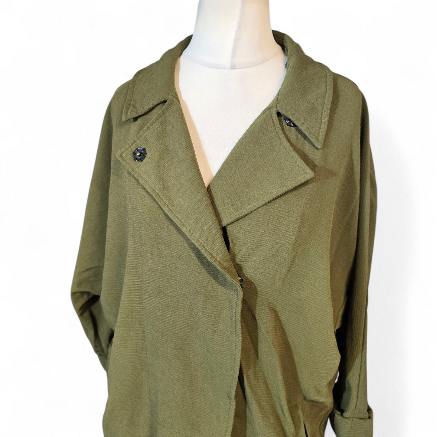 Topshop Khaki Green Oversized Midi Blazer – Size 10 – Lightweight Relaxed Fit