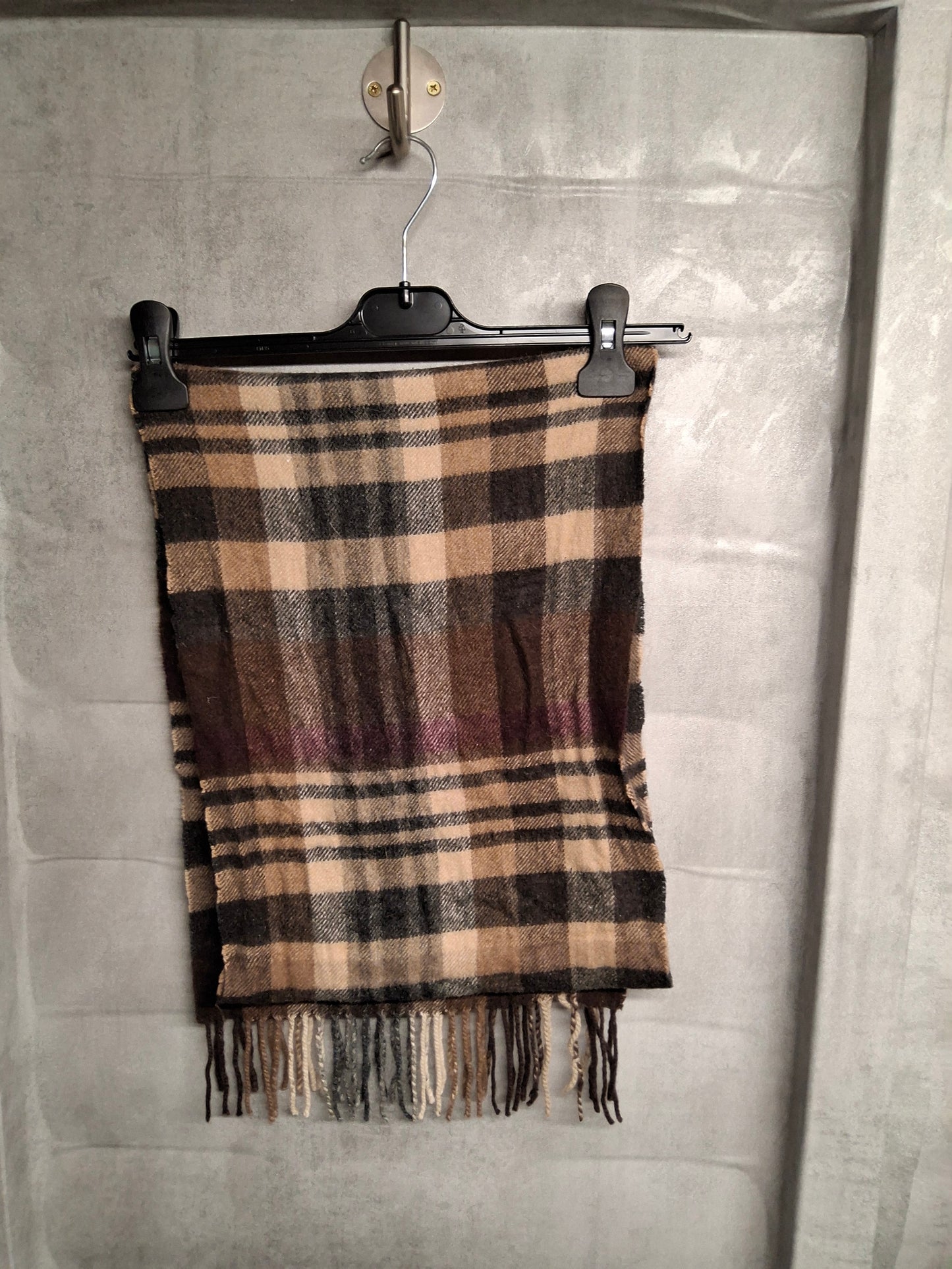 Trussardi Collection Checked Wool Scarf – Beige, Black & Burgundy – Unisex
