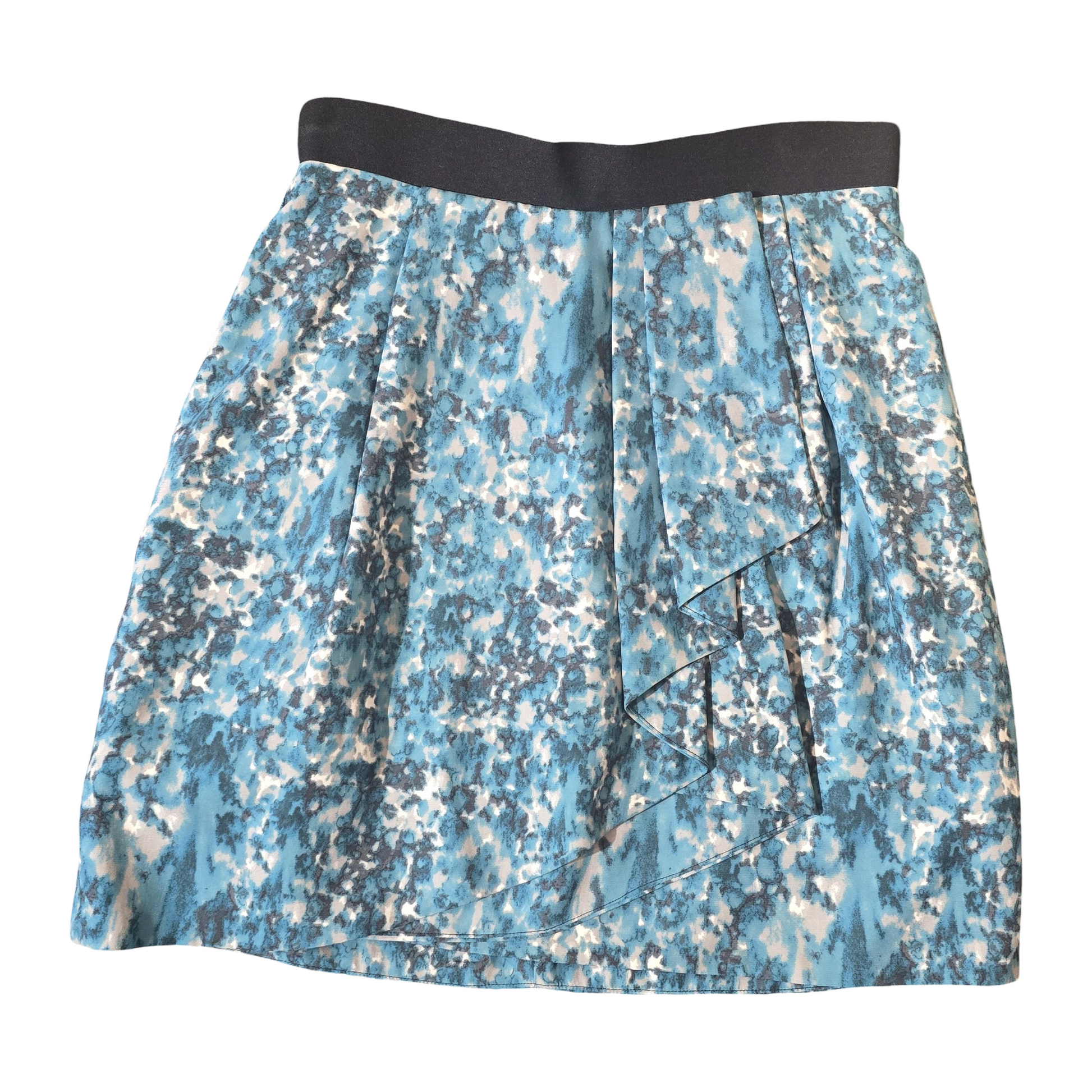 COS Blue & Grey Abstract Mini Skirt – Size 8 – Wrap Frill Detail