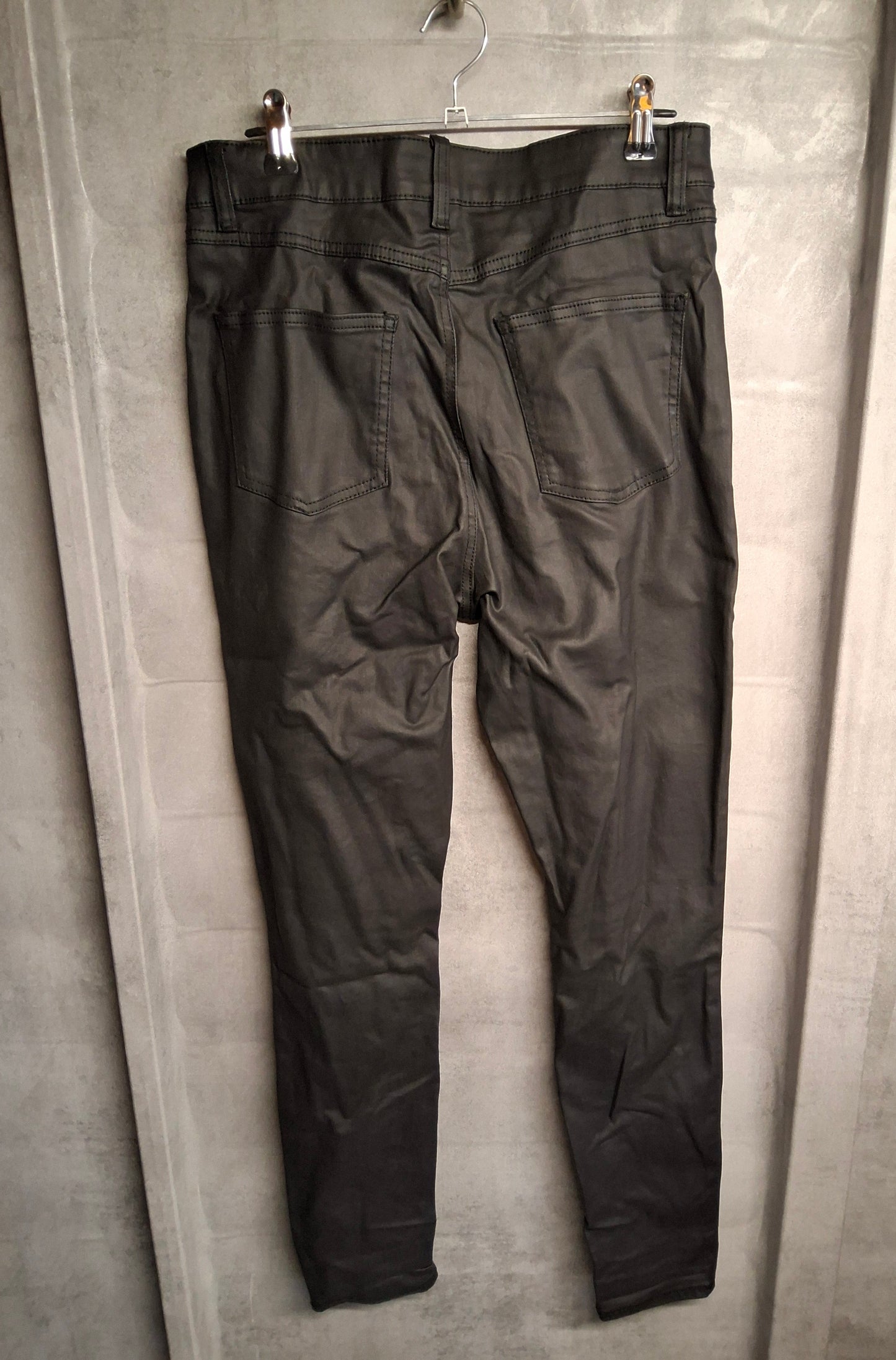 Black Faux Leather Skinny Trousers – Size 10 – High Waisted – Cotton & Polyester