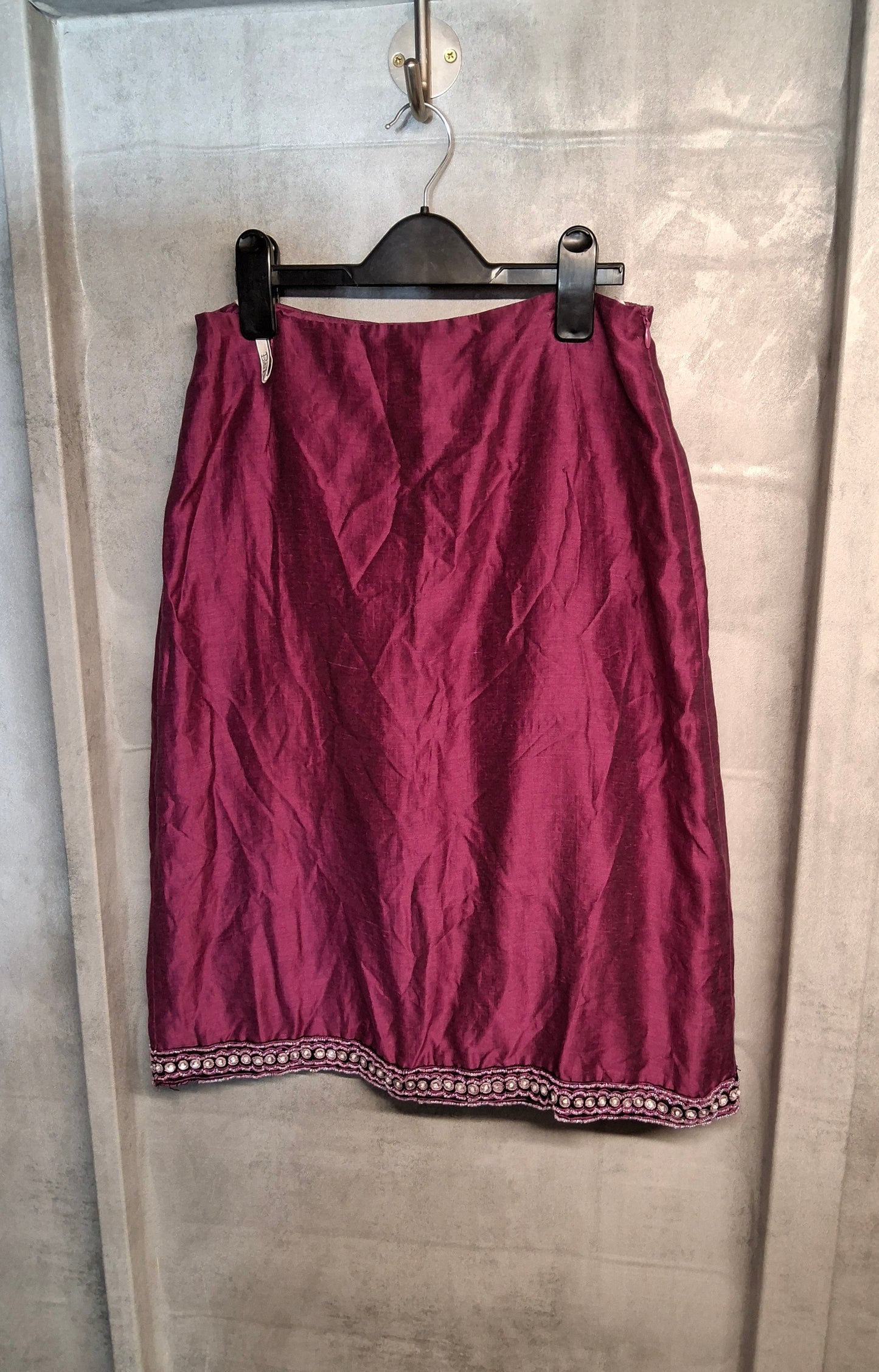 Betty Barclay Deep Purple Vintage Midi Skirt with Beaded Hem – Size 10