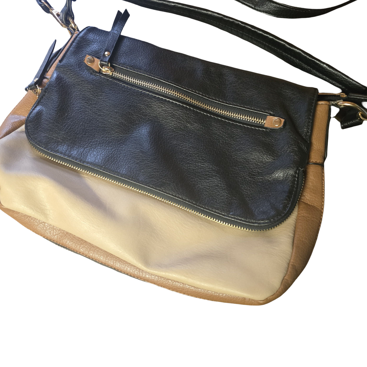 Oasis Black, Brown & Cream Faux Leather Shoulder Bag | Adjustable Strap | Expandable Zip | 36cm x 26cm