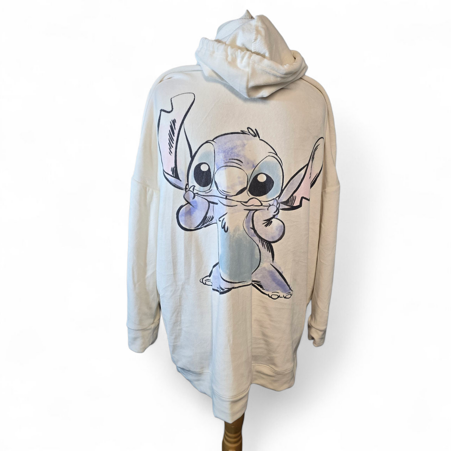 Primark Disney Cream Stitch Fleece Jumper – Oversized Hoodie, Longer Length – Size 10/12