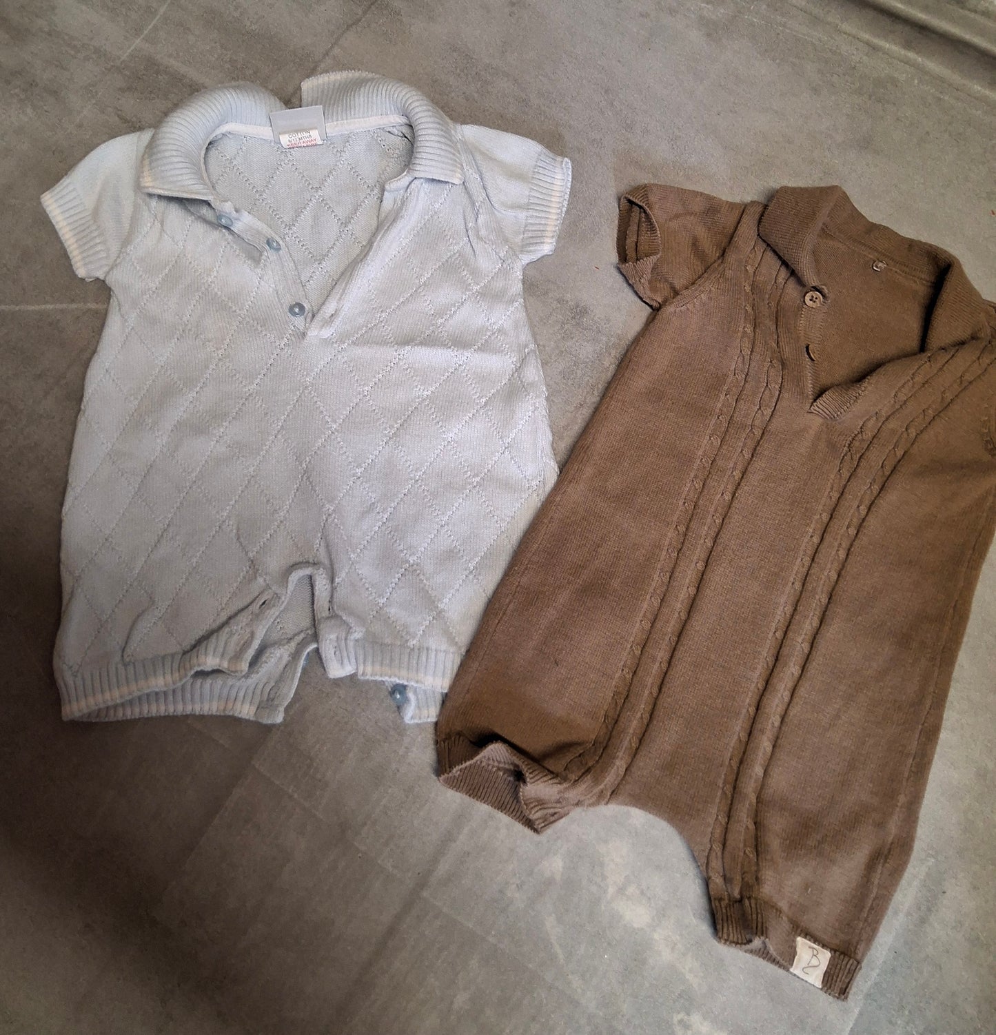 2 x Baby Boys Knitted Rompers – George Brown & Dandelion Blue – 6–9 Months