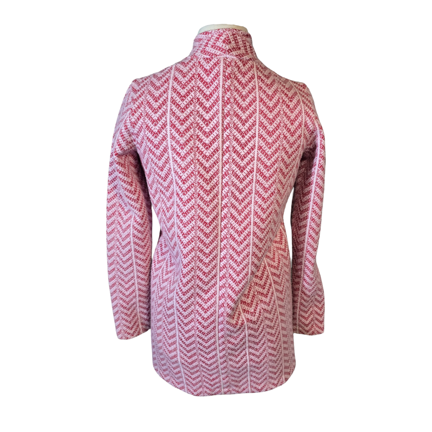 Next Pink & Red Knit Open Overcoat – Size 8 – Midi Length with Pockets