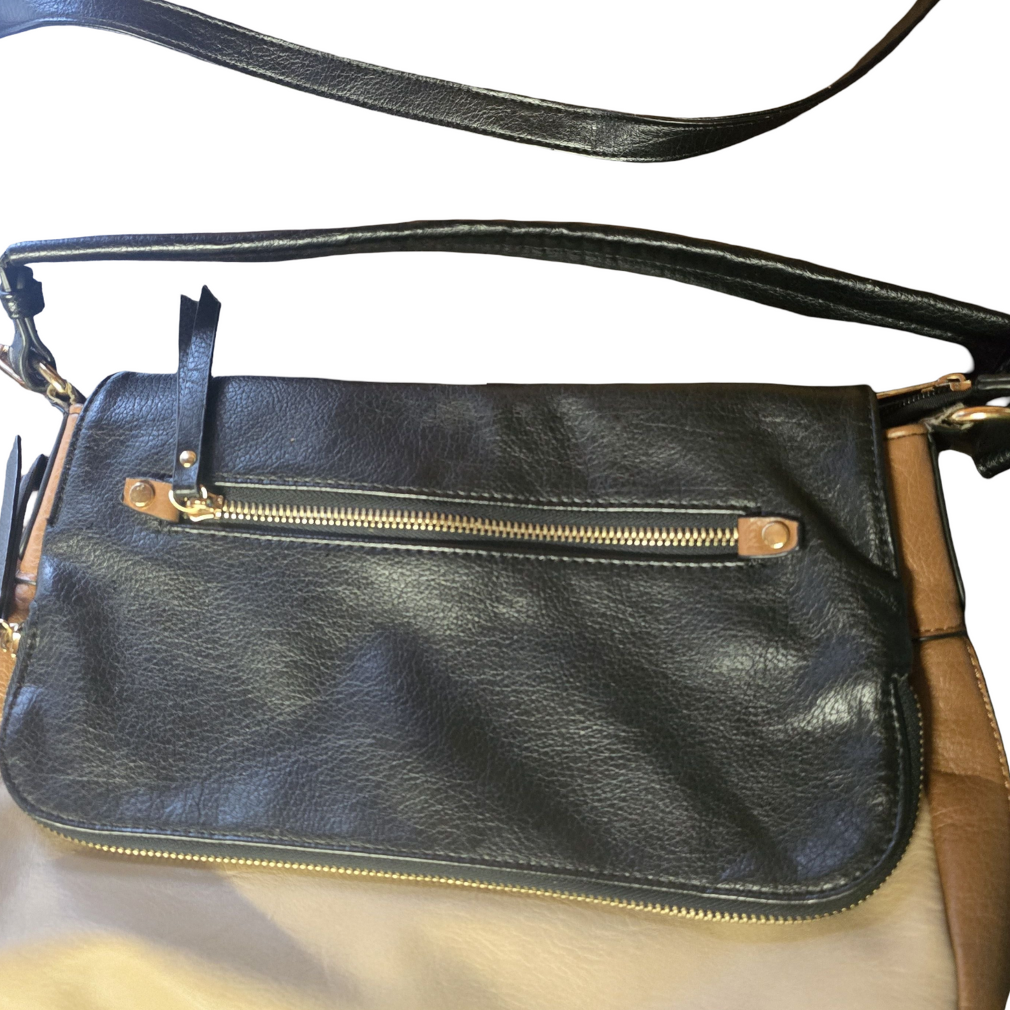 Oasis Black, Brown & Cream Faux Leather Shoulder Bag | Adjustable Strap | Expandable Zip | 36cm x 26cm