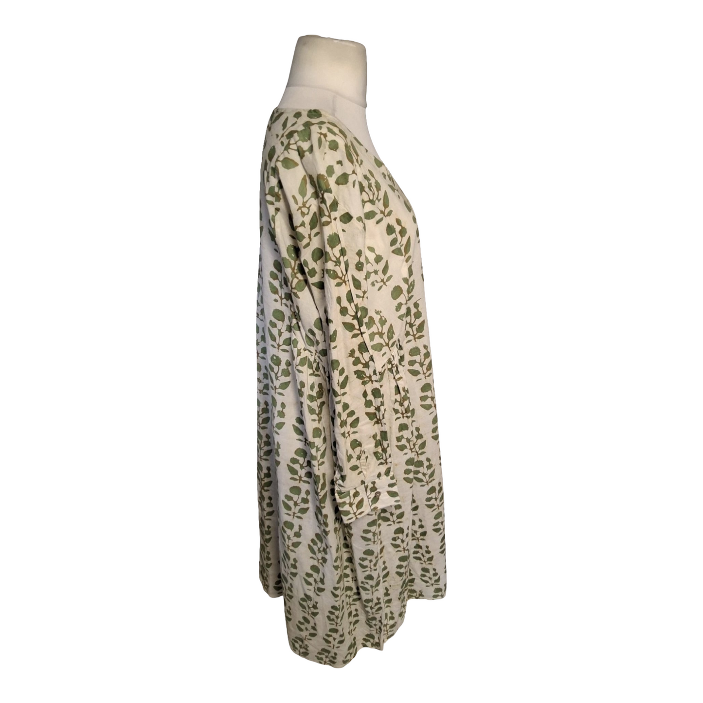 The Indian Ethnic Co Cream & Green Leaf Print Tunic Dress – Size 3XL