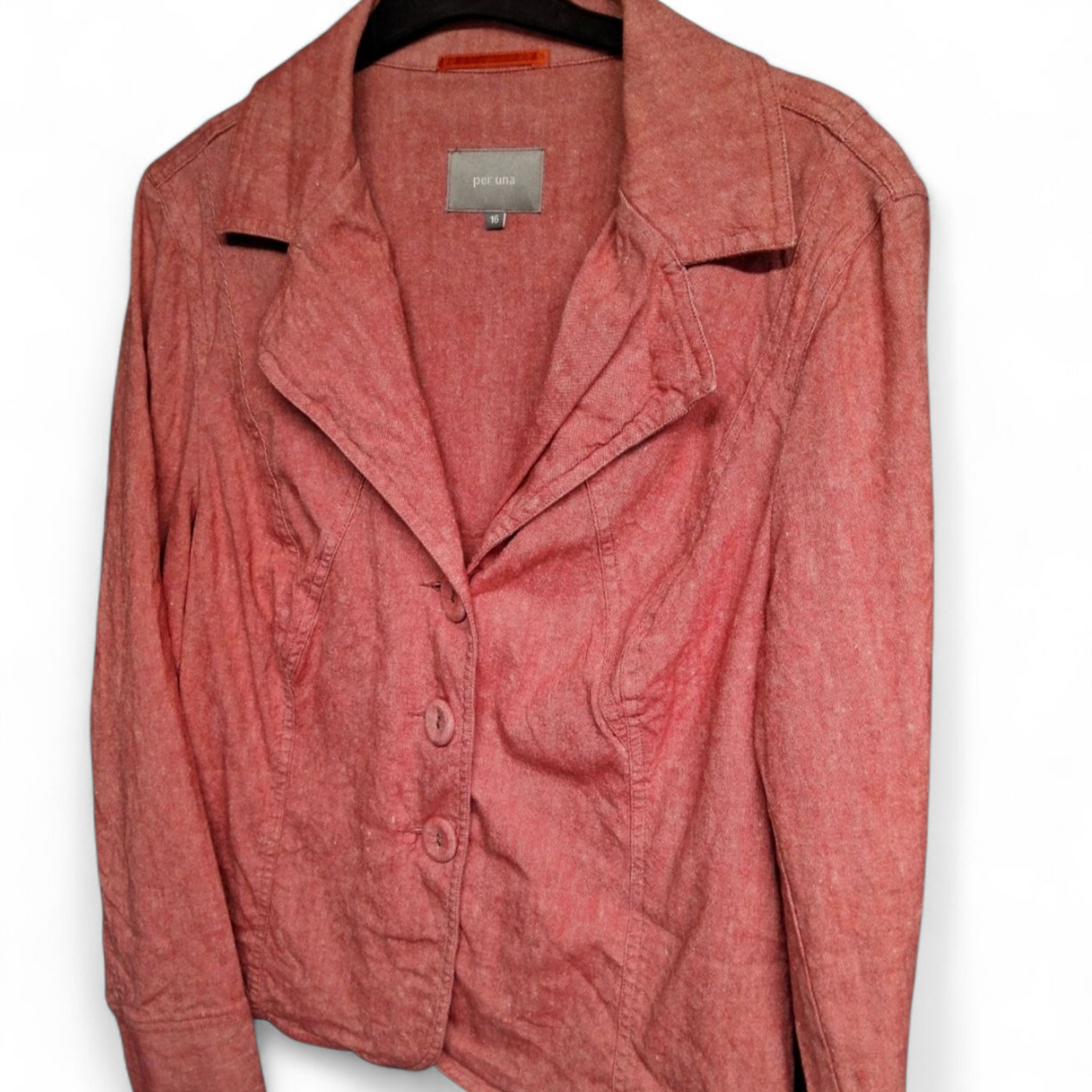 Per Una Red Linen Cotton Blazer UK 16 | Lightweight Tailored Jacket Smart Casual Spring Layer