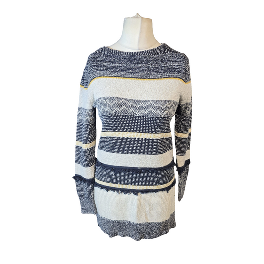 White Stuff Navy Frayed Jumper  Casual Knit – Size 12