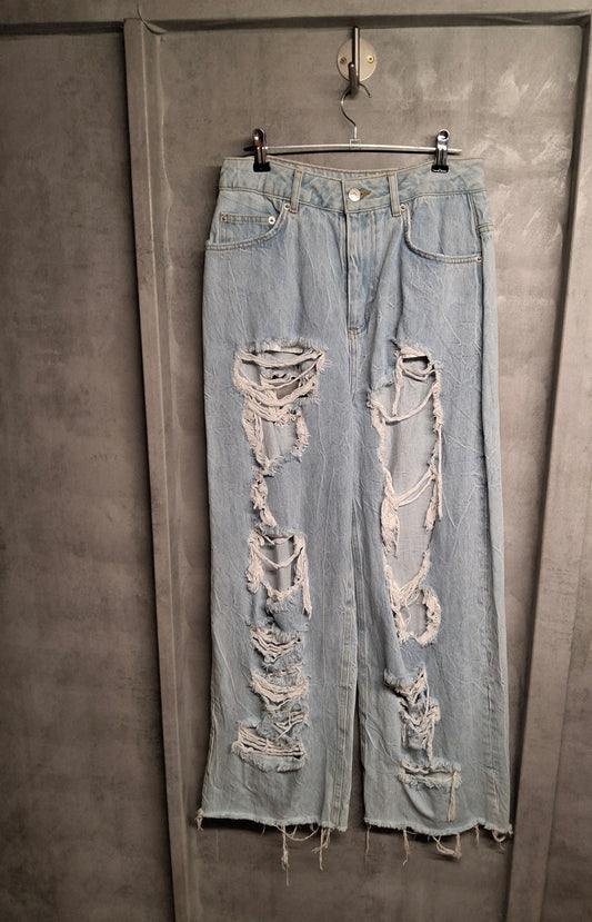 ASOS Light Blue Distressed Wide-Leg Jeans – Size 6/8 – 90s Grunge Cool