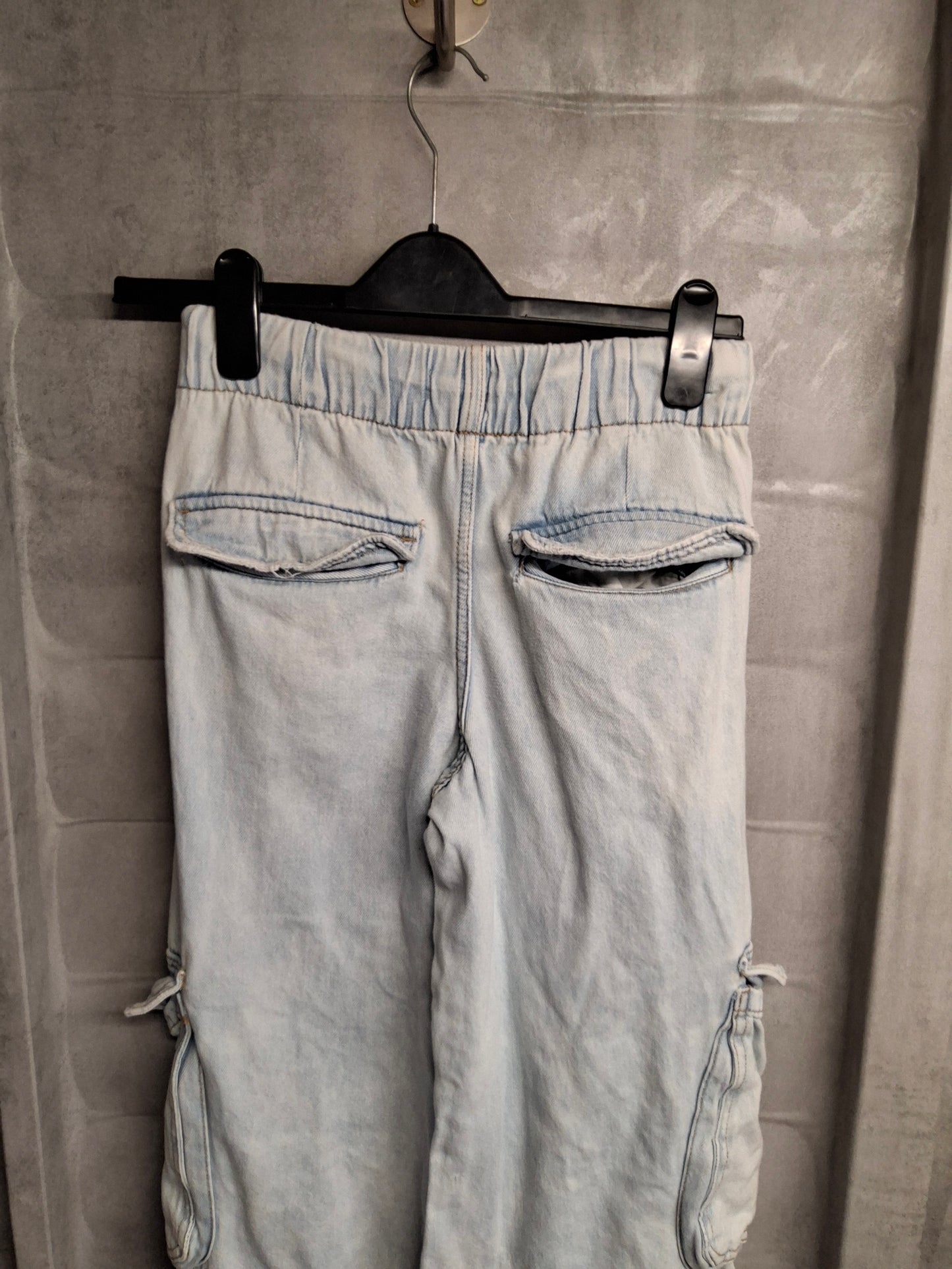 Zara Kids Light Blue Baggy Flared Cargo Jeans – Size 11-12 Years – Elasticated Waist Girls