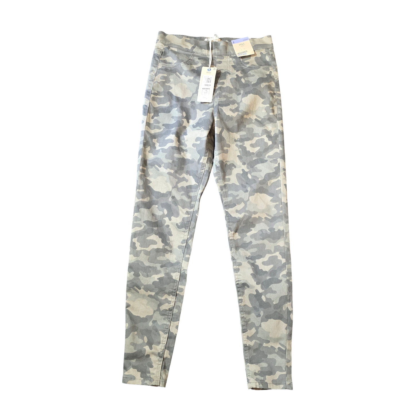 M&S Khaki Camo Jeggings – Size 8 Short – NWT Pull-On Style