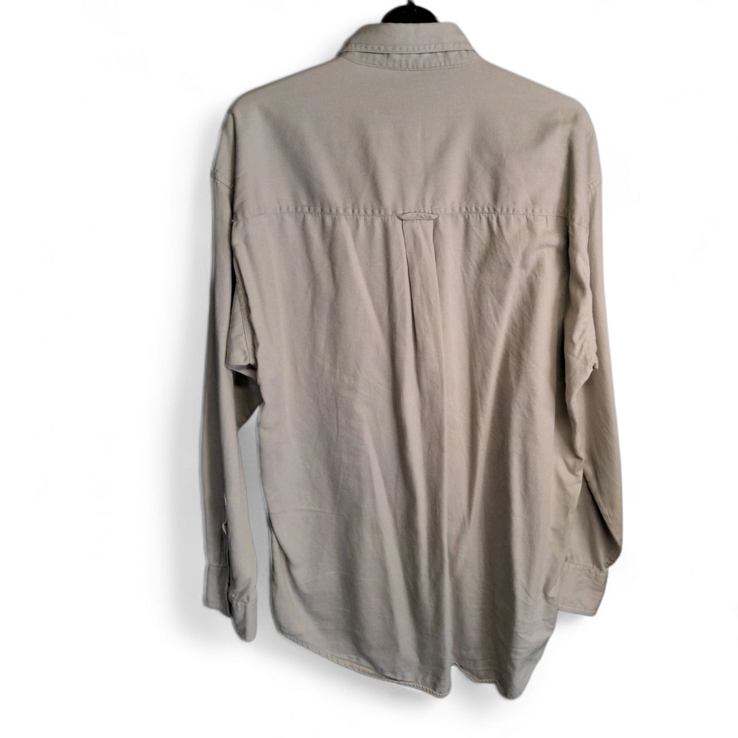 Vintage 90s Ralph Lauren CHAPS Beige Shirt | Size M | Long Sleeve Cotton Logo