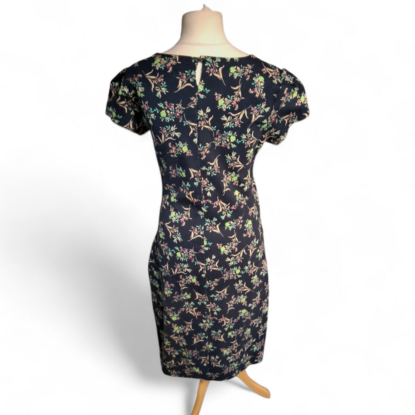 Tallgirls Navy Floral Ruched A-Line Midi Dress – Size 16 – Flattering Fit