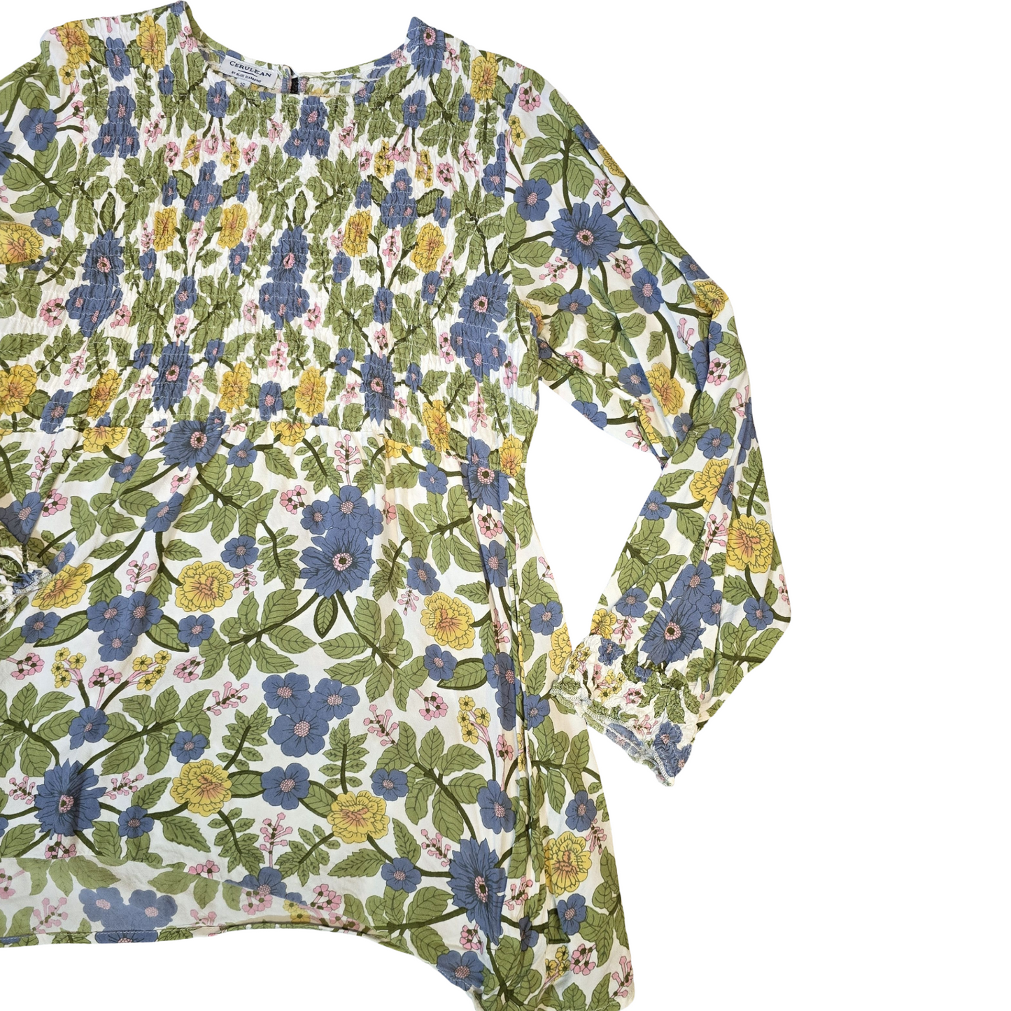 Cerulean Blue Diamond Floral Long Sleeve Top – Size 16 – 100% Rayon