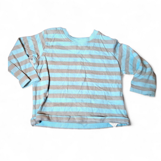 M&S Blue & Grey Striped T-Shirt – Boys 6–9 Months – 100% Cotton
