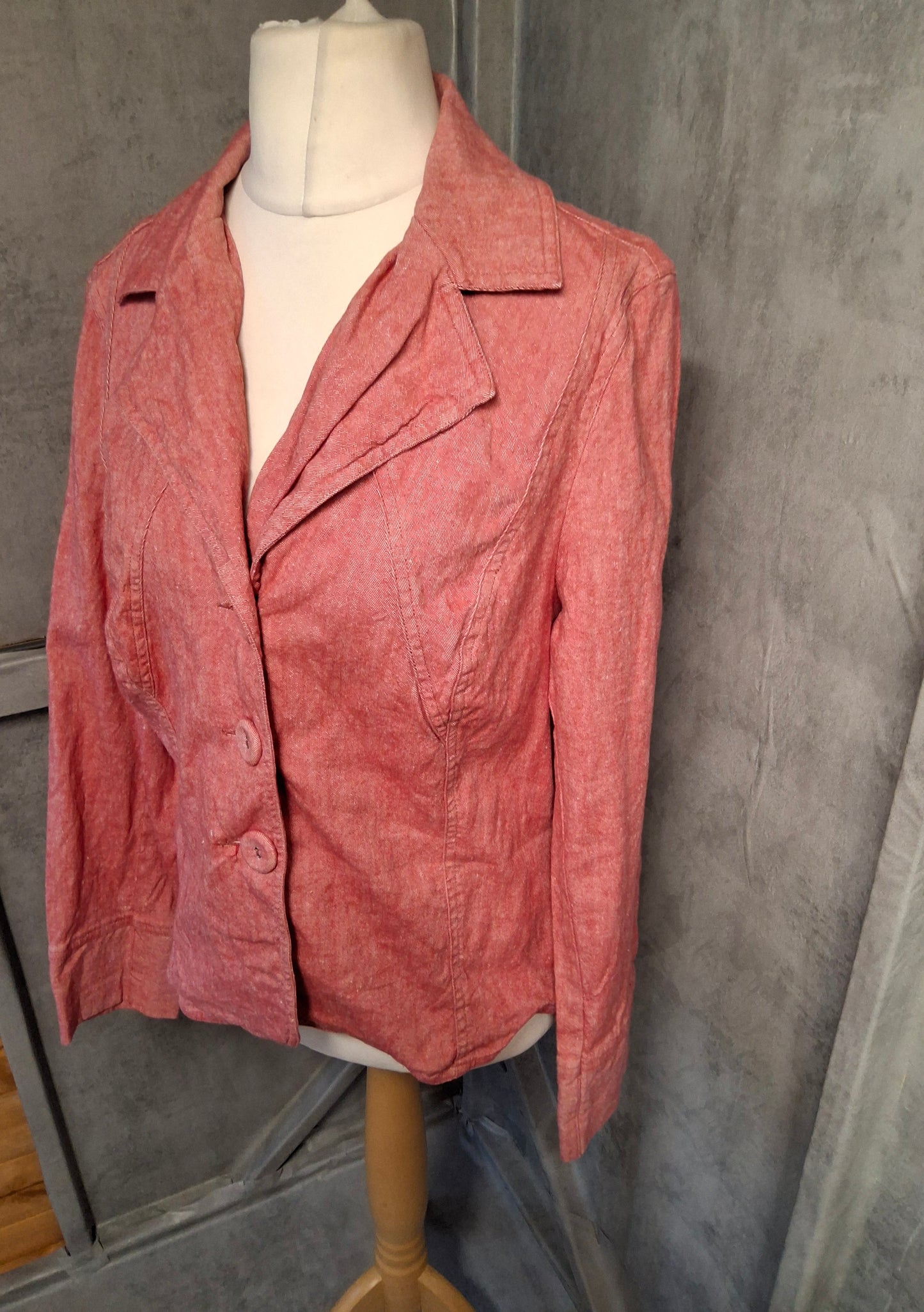 Per Una Red Linen Cotton Blazer UK 16 | Lightweight Tailored Jacket Smart Casual Spring Layer