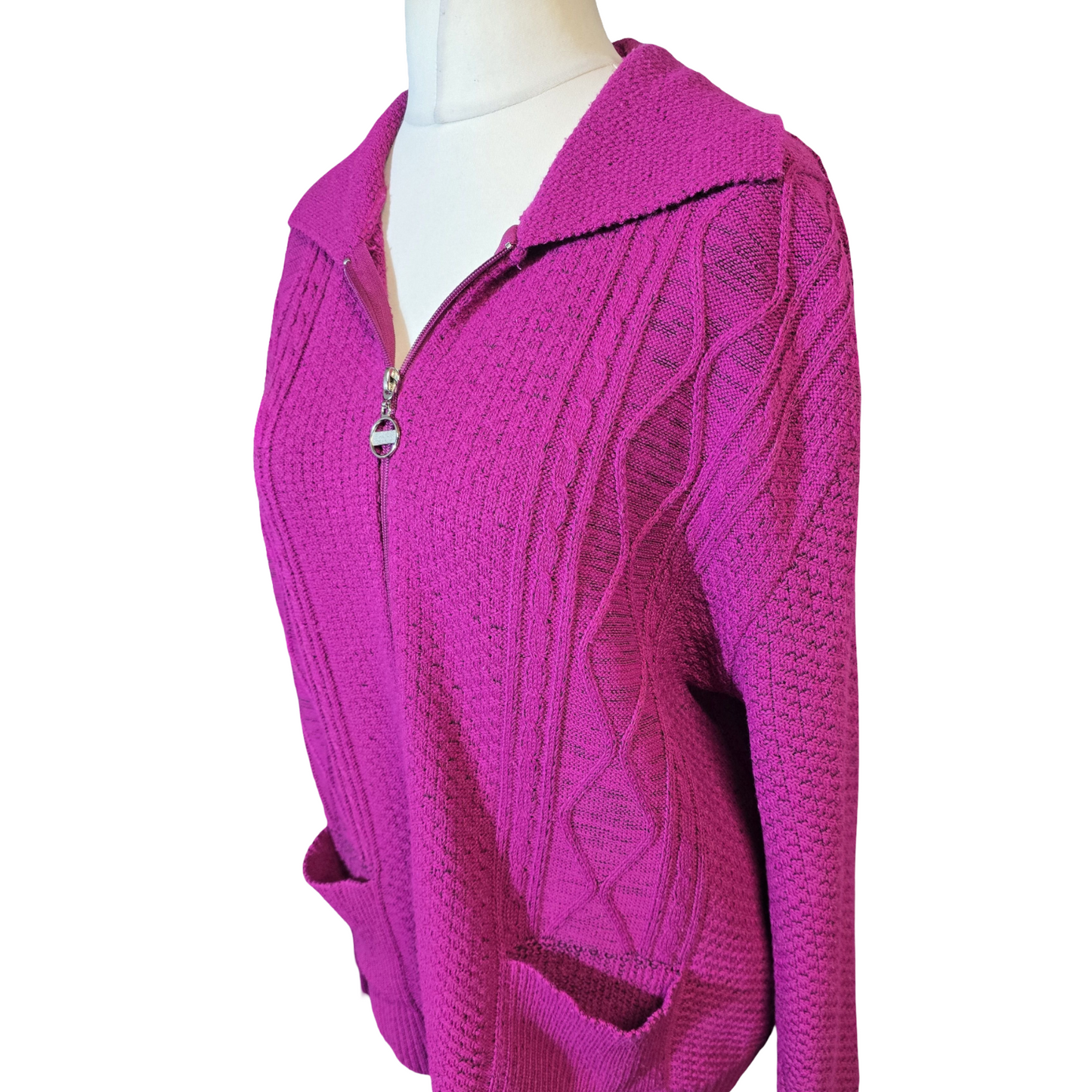 Glimpse Purple Knitted Collared Zip-Up Cardigan – L/XL (size 16/18)