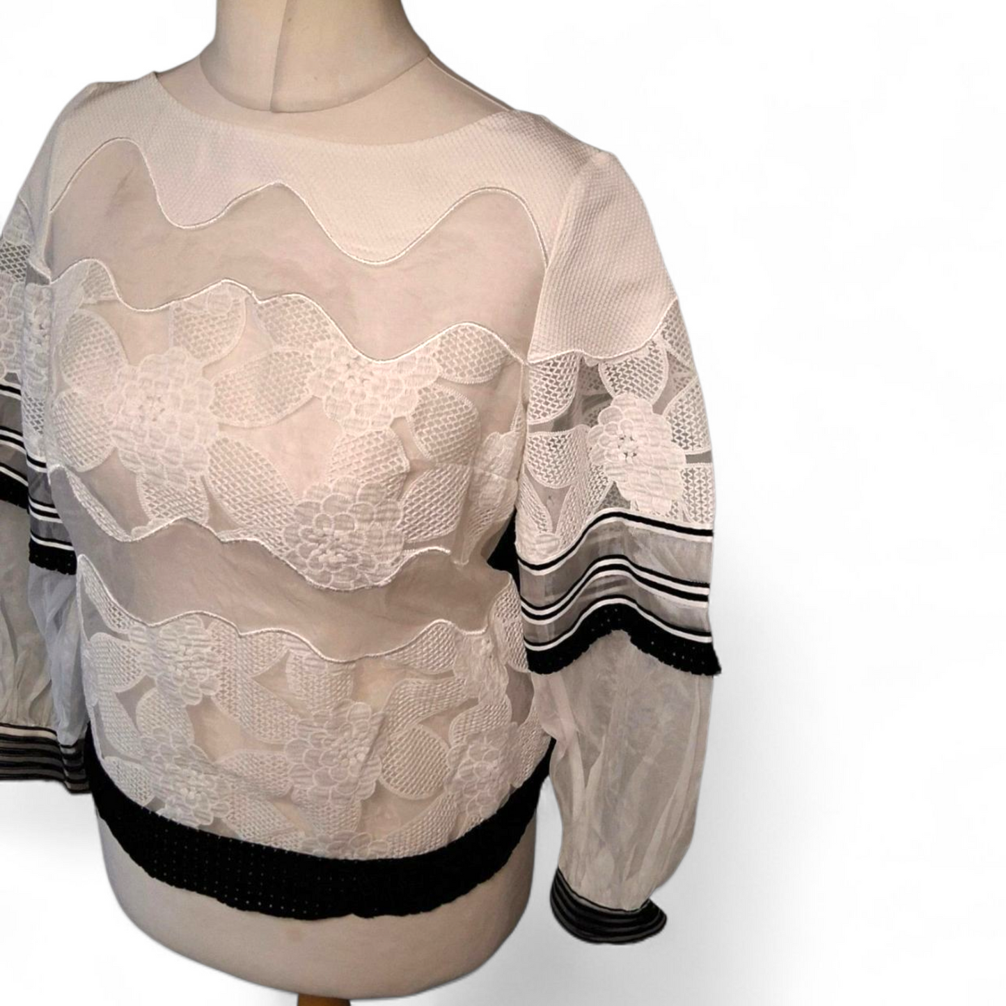 Maria Grazia Severi Sheer Floral Lace Top UK size 12 | Designer Italian Blouse | Statement Piece | Preloved Luxury
