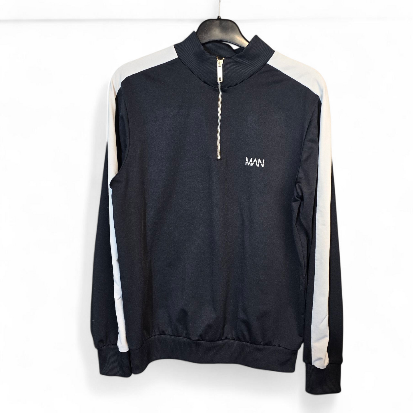 BoohooMAN Black & White 1/4 Zip Jumper – Size M – Polyester