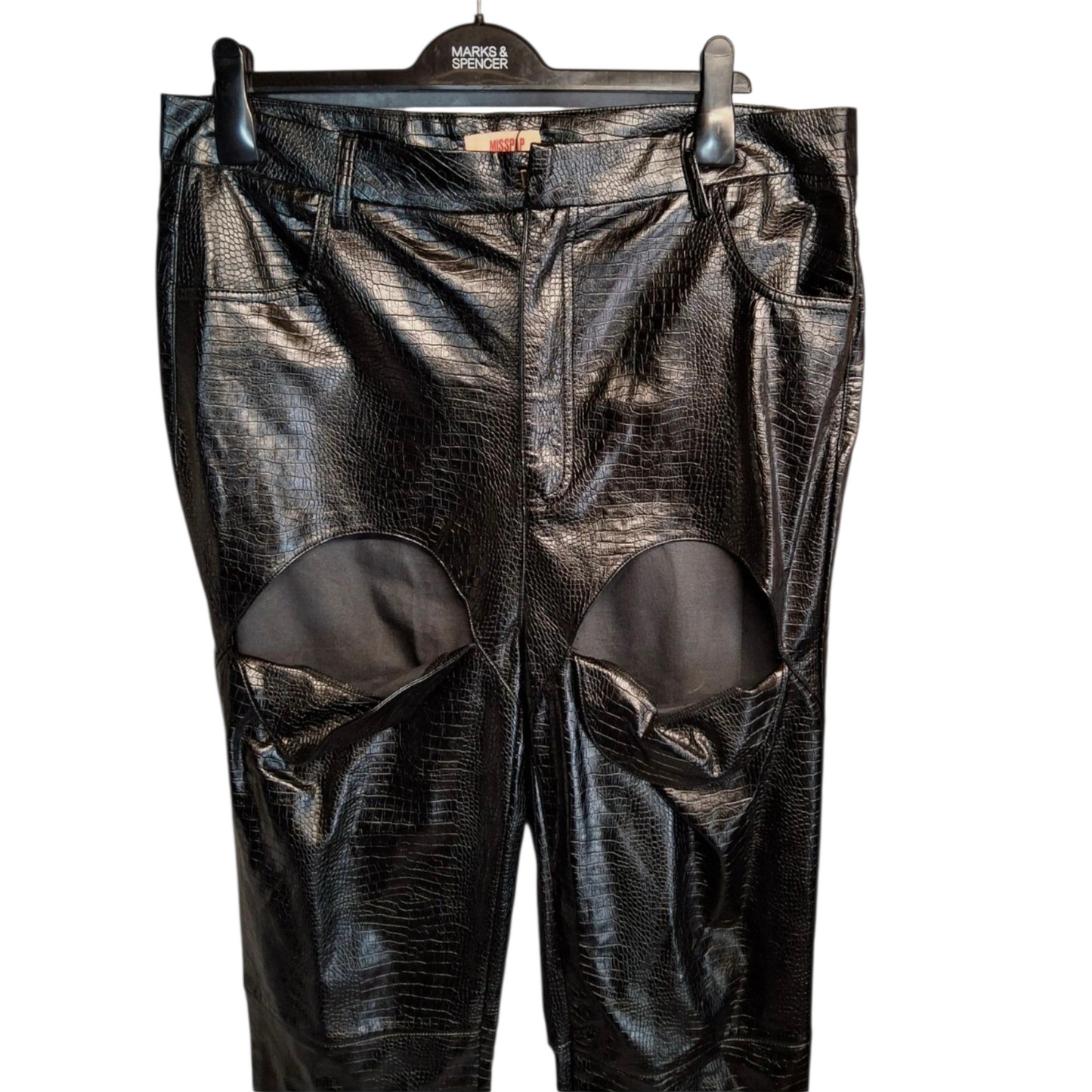 MissPap Black Faux Leather Snakeskin Straight Leg Trousers – Size 16