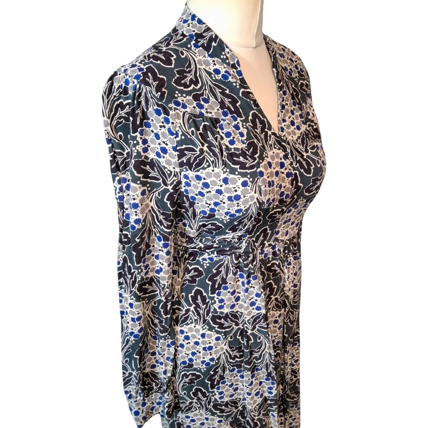 Boden Green & Blue Floral Tie-Waist Midi Dress – UK 12R