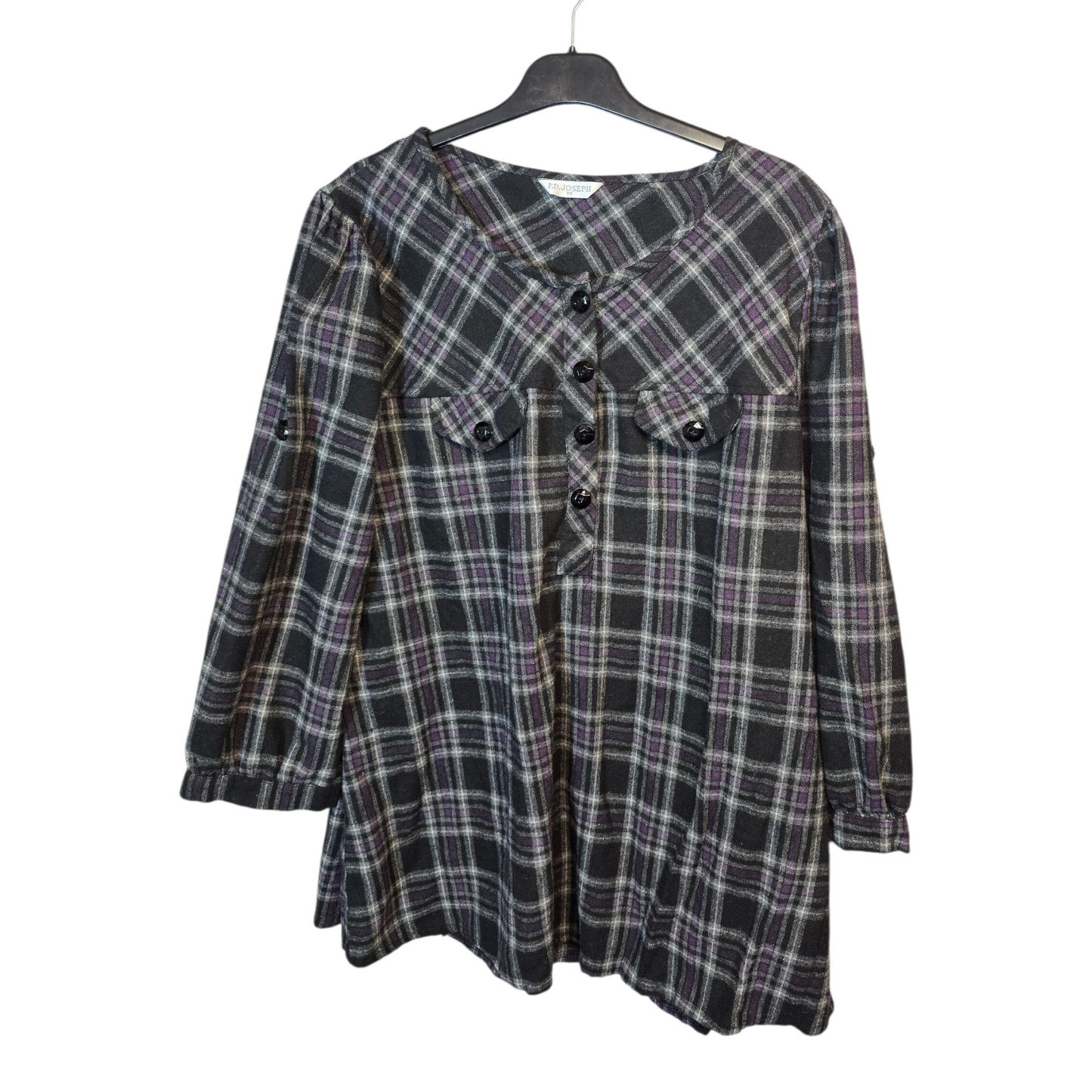 FD Joseph Black/Grey/Purple Check Blouse – Long Sleeve – Free Size