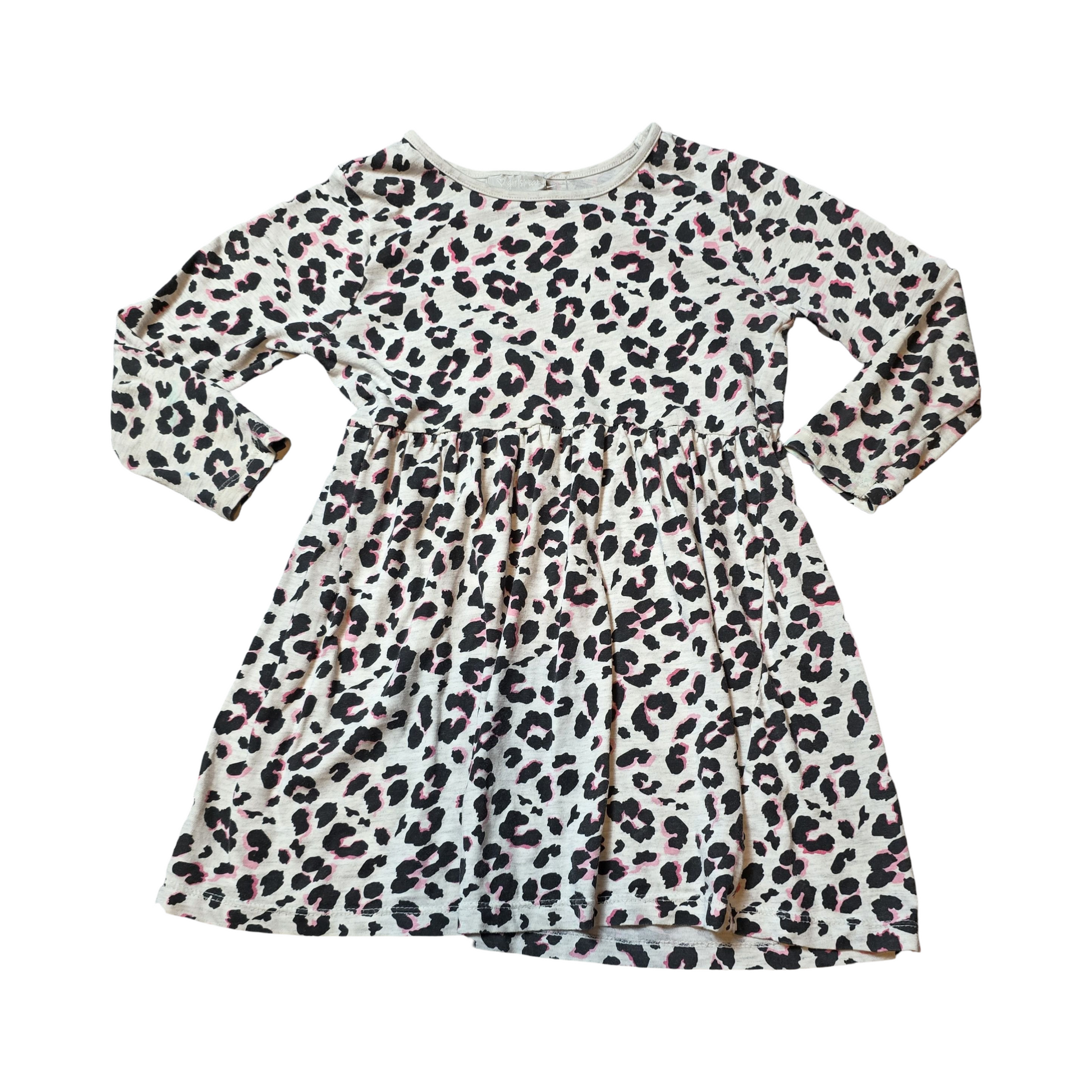 Matalan Grey, Black & Pink Animal Print Dress – Girls 4 Years – 100% Cotton