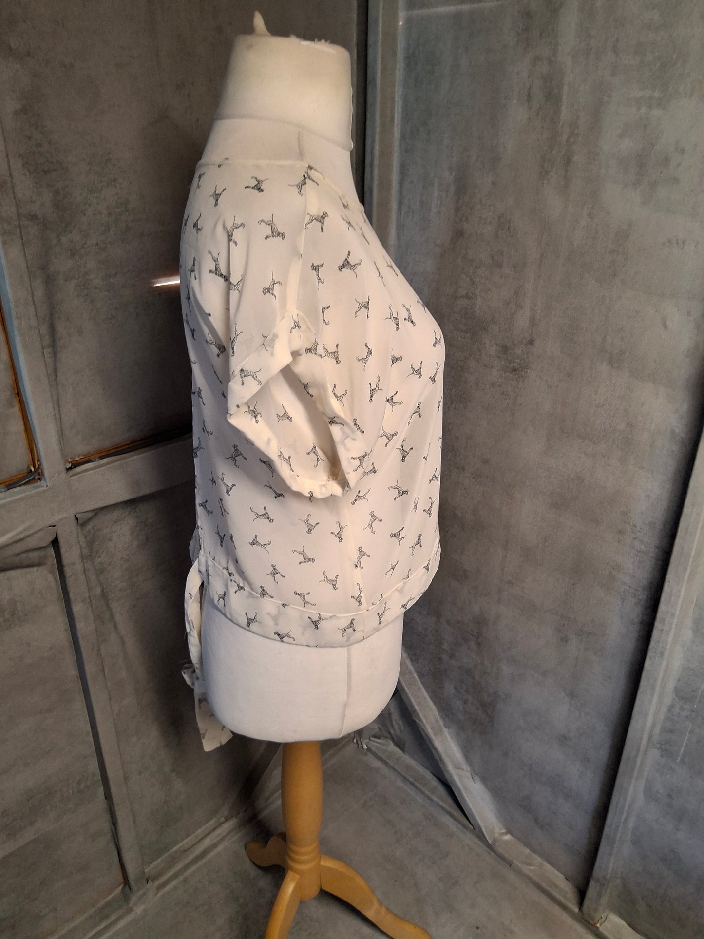 Y2K River Island Sheer Crop Top – Dog Print – Tie Back – Size 12