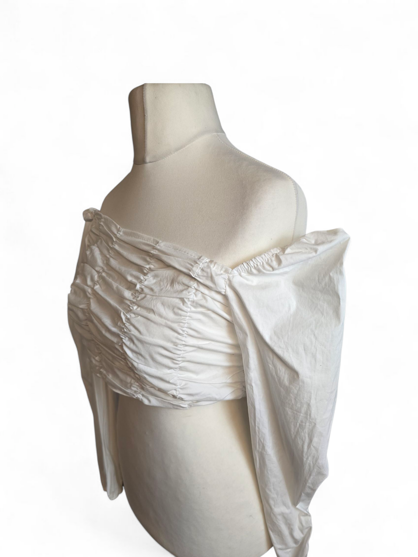Boohoo White Off-the-Shoulder Cotton Crop Top | Size 10 UK | New with Tags