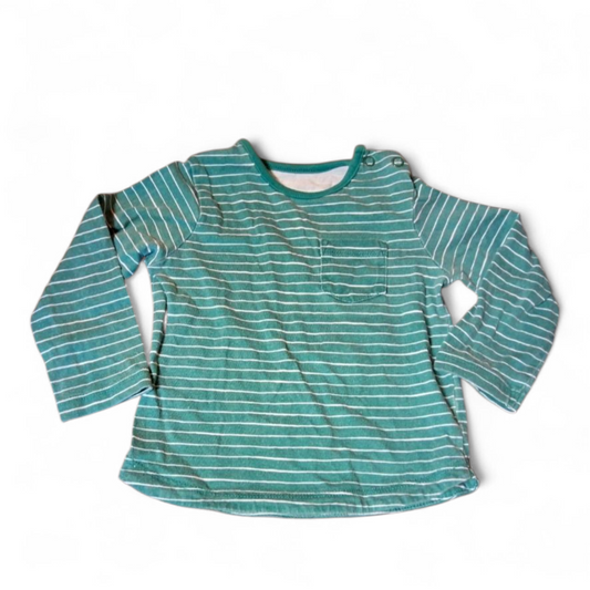 Tu Boys Green & White Striped Long Sleeve T-Shirt – 6–9 Months – 100% Cotton