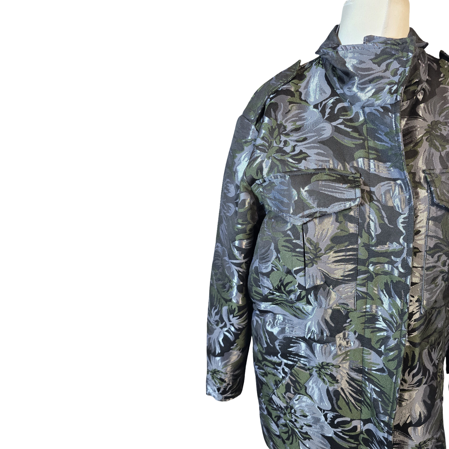 Next Metallic Floral Coat – Black, Silver & Green – Size 12