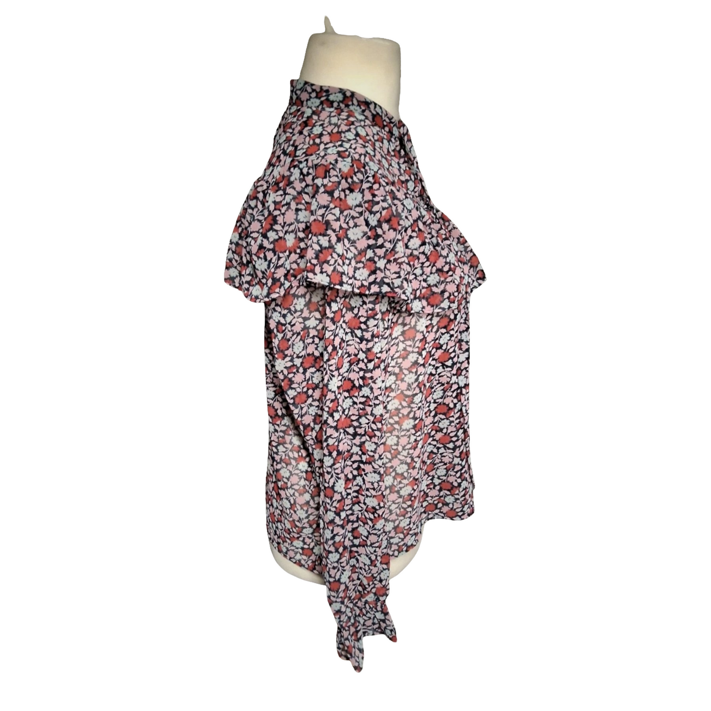 M&S Pink, Red & Navy Floral Sheer Blouse – Size 14