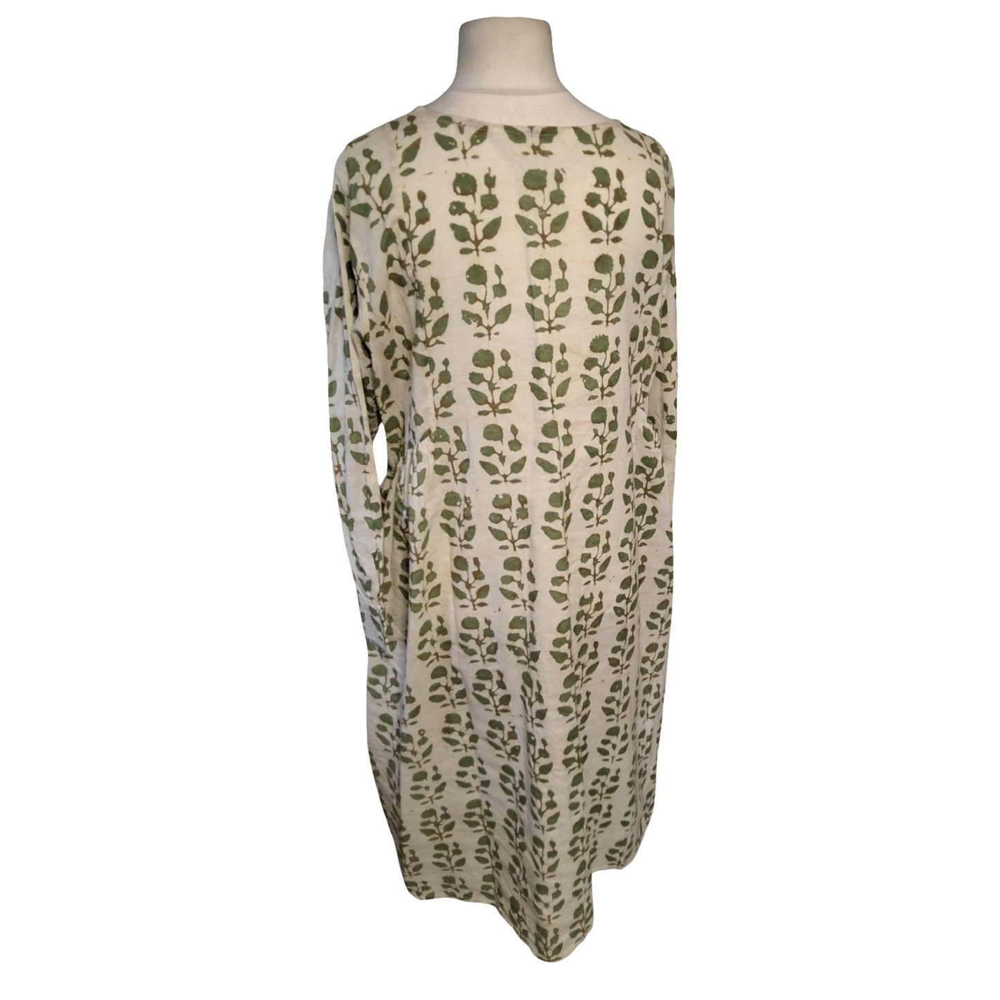 The Indian Ethnic Co Cream & Green Leaf Print Tunic Dress – Size 3XL