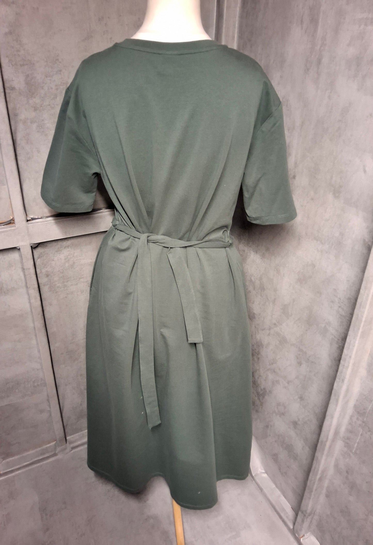 Khaki Green Iora Midi Dress – Belted, Pockets, Size 12