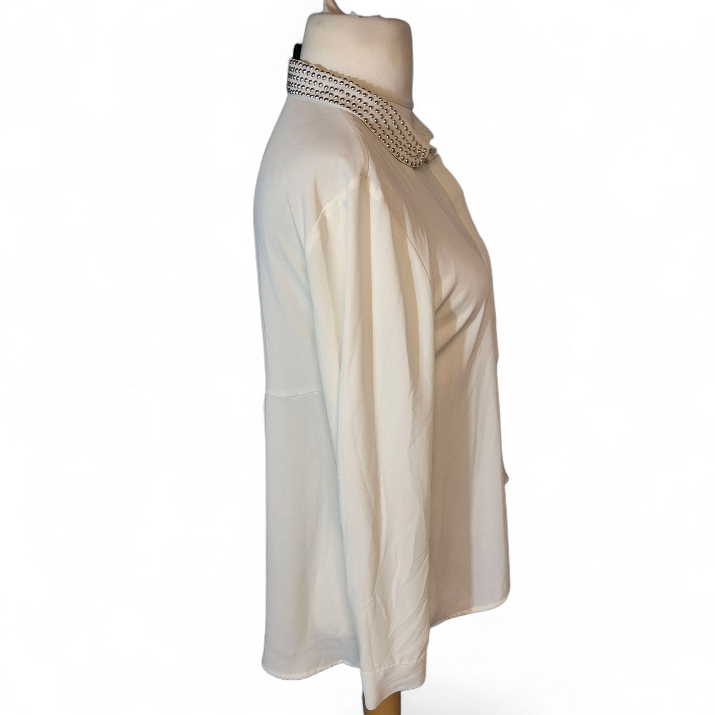 H&M Cream Sheer Blouse with Studded Collar – Flared Design – Size 12 (EU 40)