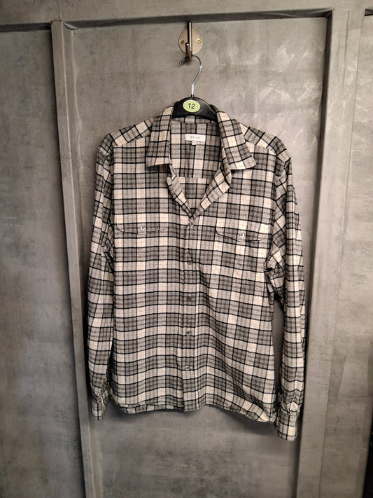 Reiss White & Grey Checked Flannel Shirt – Size L – 100% Cotton