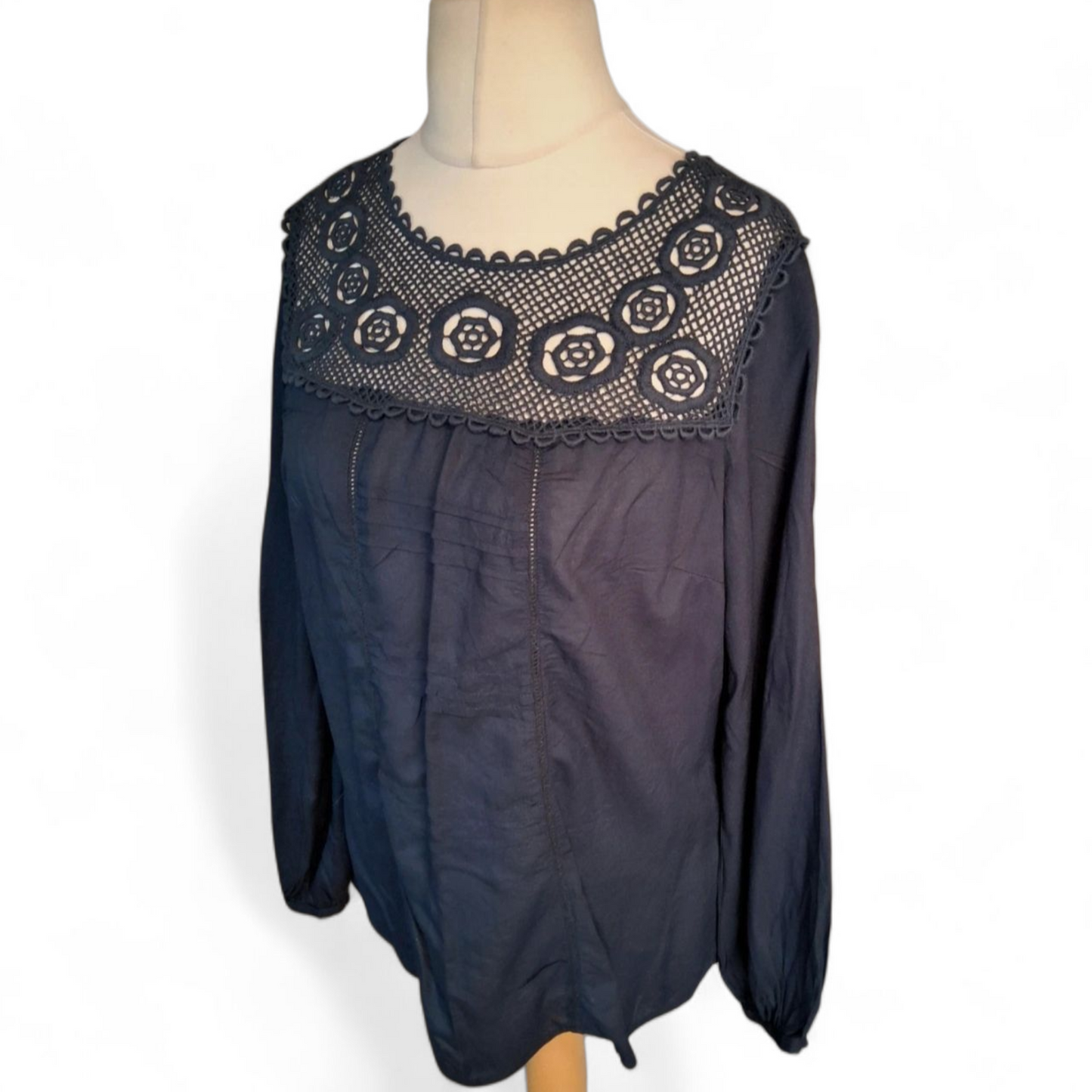 Laura Ashley Navy Long Sleeve Blouse – Size 14 – 100% Viscose